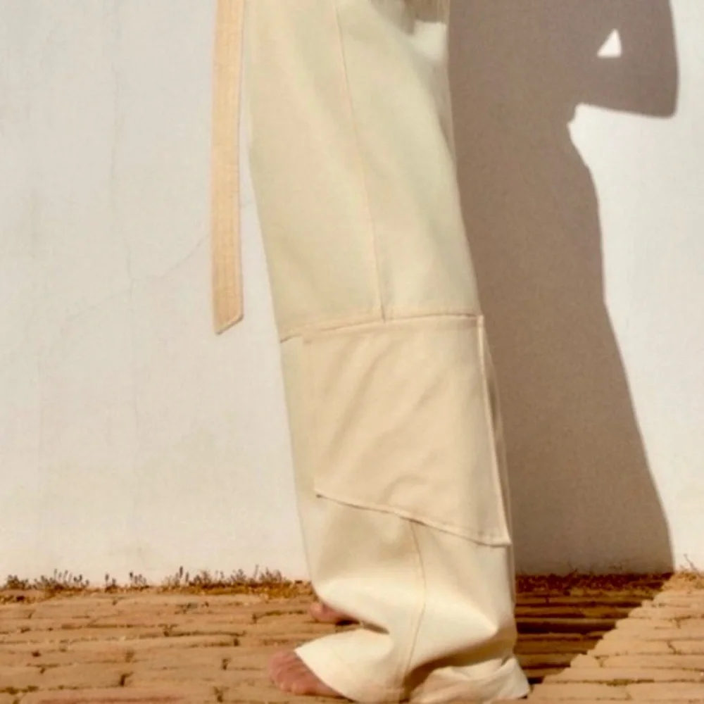 ZARA High-Waisted Wide-Leg belted pants with asymmetric pockets on legs NWOT - Picture 2 of 13